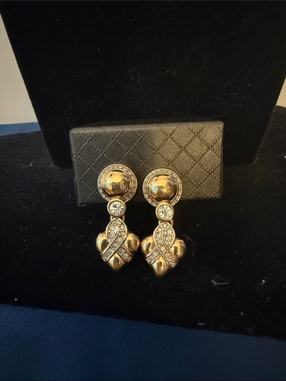 Nina Ricci Gold-Tone Heart Drop Clip On Earrings with Crystal Accents